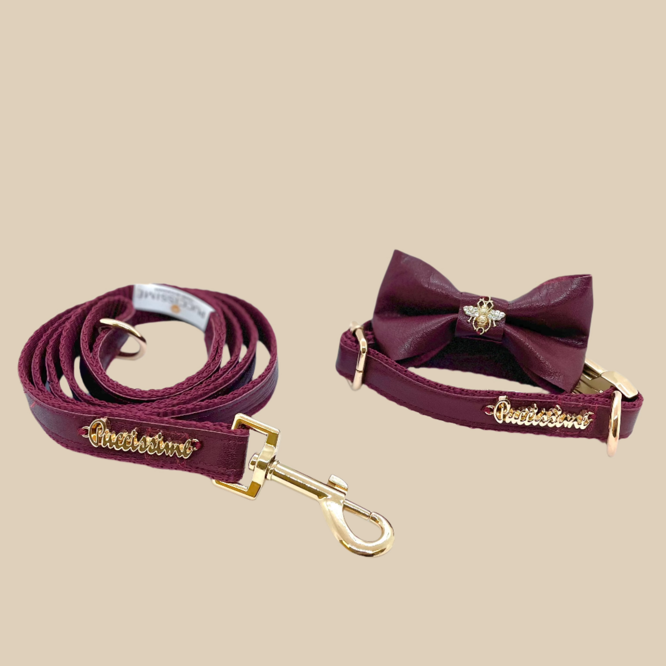 Red Wine Collar, Bow Tie and Leash