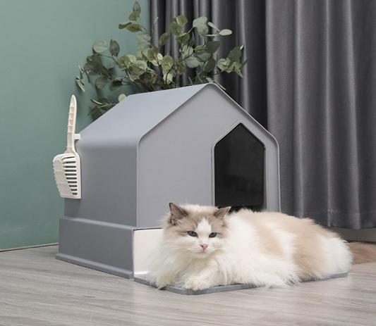 Enclosed Cat Litter Box House | GREY