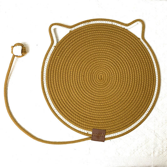 Brown Cat Scratching Mat with Attached Toy Ball