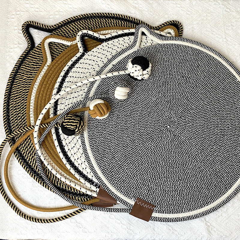 Brown Cat Scratching Mat with Attached Toy Ball
