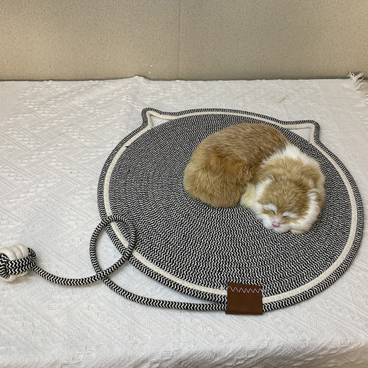 Grey Cat Scratching Mat with Attached Toy Ball