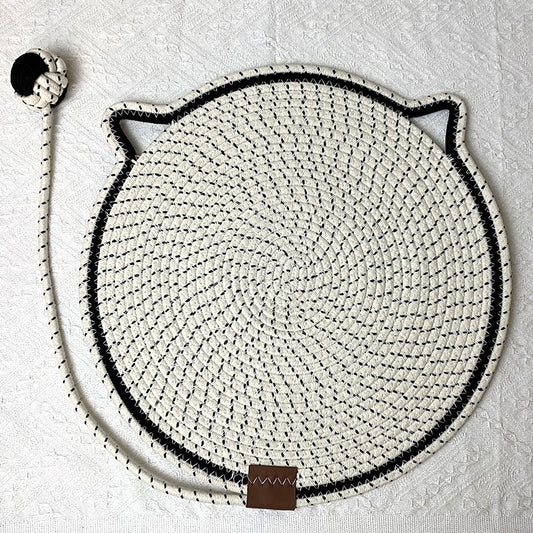 White Cat Scratching Mat with Attached Toy Ball
