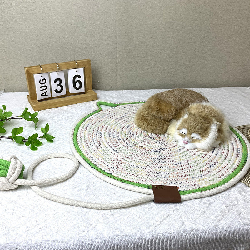White Cat Scratching Mat with Attached Toy Ball