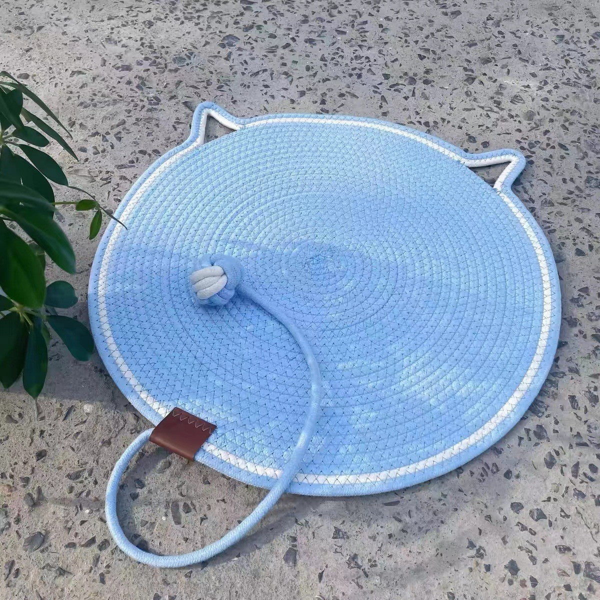 Blue Cat Scratching Mat with Attached Toy Ball