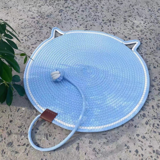 Blue Cat Scratching Mat with Attached Toy Ball