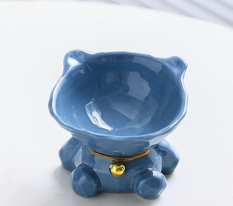Blue Ceramic Cat Bowl