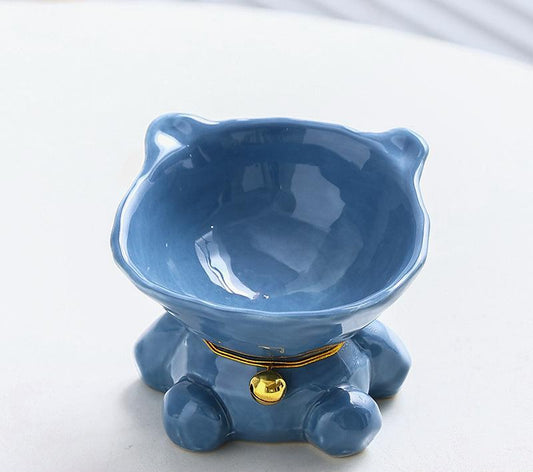 Blue Ceramic Cat Bowl